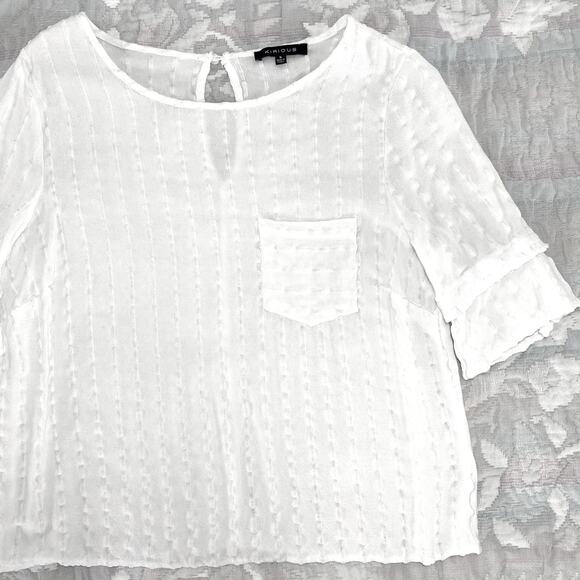 Kirious Women's White Short Sleeve Eyelet Blouse - Size Small - Boho Chic - Picture 3 of 7